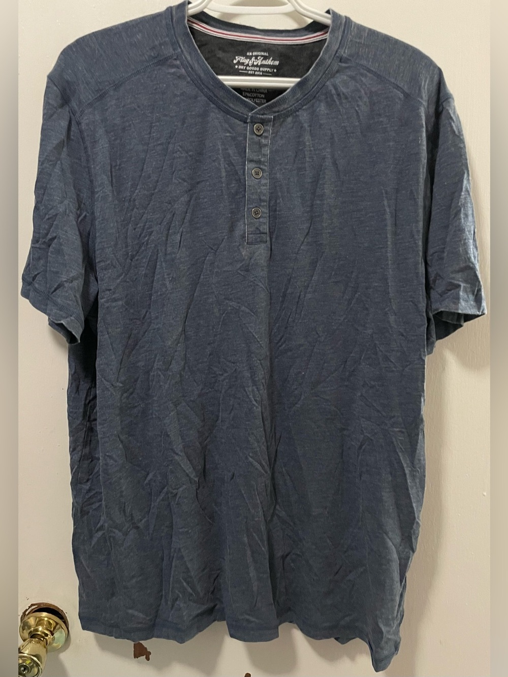 Flag & Anthem Men's Casual Navy Henley Shirt Short Sleeve Top Tee Size Large L